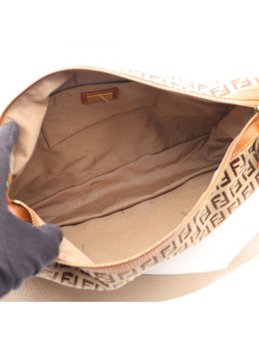 Fendi Shoulder Bag Zucchino Beige Brown Canvas Leather - Picture 3 of 12